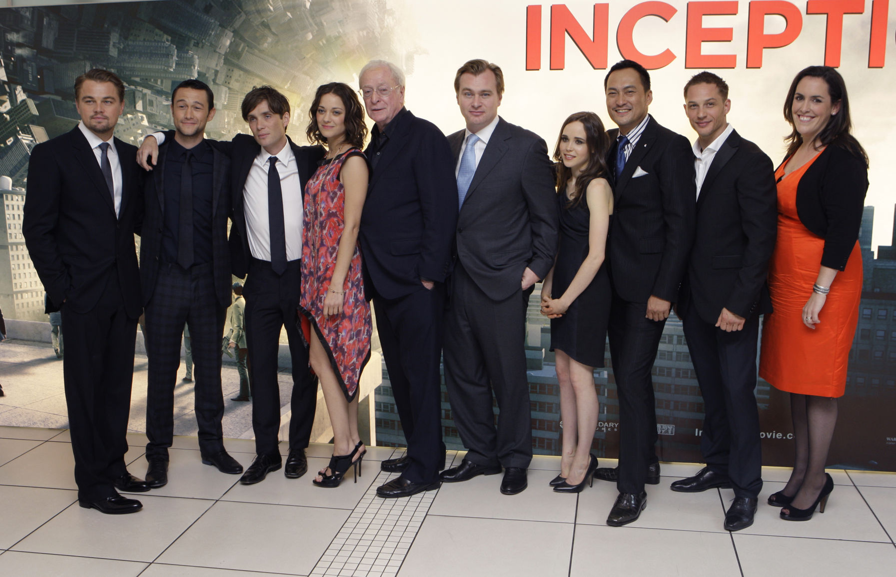 Leonardo DiCaprio, Joseph Gordon-Levitt, Cillian Murphy, Marion Cotillard, Michael Caine, Christopher Nolan, Ellen Page, Ken Watanabe, Tom Hardy, Emma Thomas